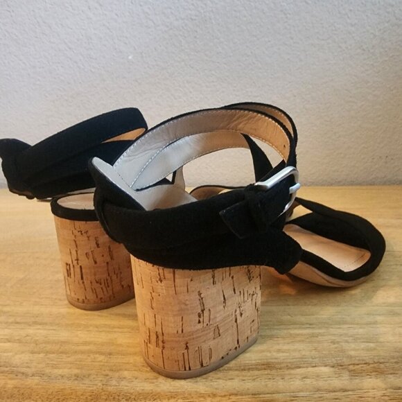 Pour la Victoire Black Leather Strappy Cork Heels Womens 8.5 - Picture 2 of 12